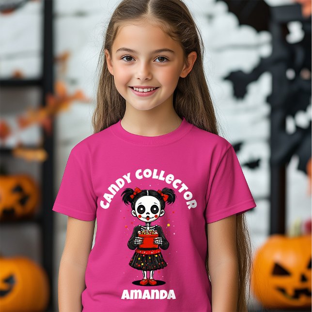 T-Shirt Collecteur de bonbons mignons Squelette filles Hal (Cute Candy Colloector Skeleton Girls Halloween T-Shirt)