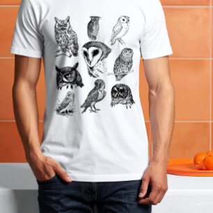 T-shirt Collection de hiboux vintage doodle