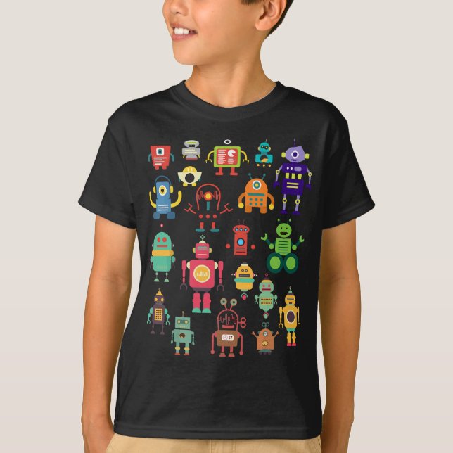 T-shirt Collection de robots colorés Cute Retro (Devant)