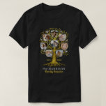 T-shirt Collection photo de l'arbre de la famille Gold per<br><div class="desc">Célébrez votre réunion de famille avec ces t-shirts uniques et assortis personnalisés "arbre généalogique". Ce magnifique design comprend des oeuvres d'art originales, ainsi que 8 photos de votre famille en forme de pommes. L'oeuvre dessinée à la main montre un arbre aux racines et aux feuilles de couleur or. L'arbre comprend...</div>