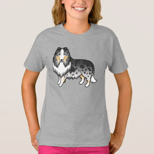 T-shirt Colley Rough Merle Bleu Chien de Dessin Animé Mign