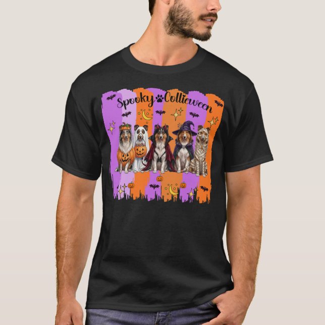 T-shirt Collie à poil long Halloween (Devant)