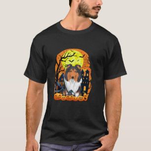 T-shirt Collie Chien Brut Avec Citrouille Drôle Effrayant