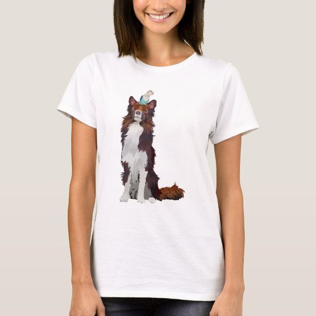 T-SHIRT COLLIE COLORÉE ET OISEAU BLEU (Devant)