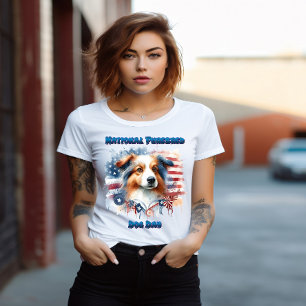 T-shirt Collie Dog avec drapeau américain