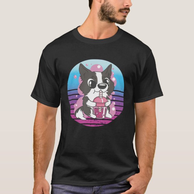 T-shirt Collie Dog Bubble Tea (Devant)