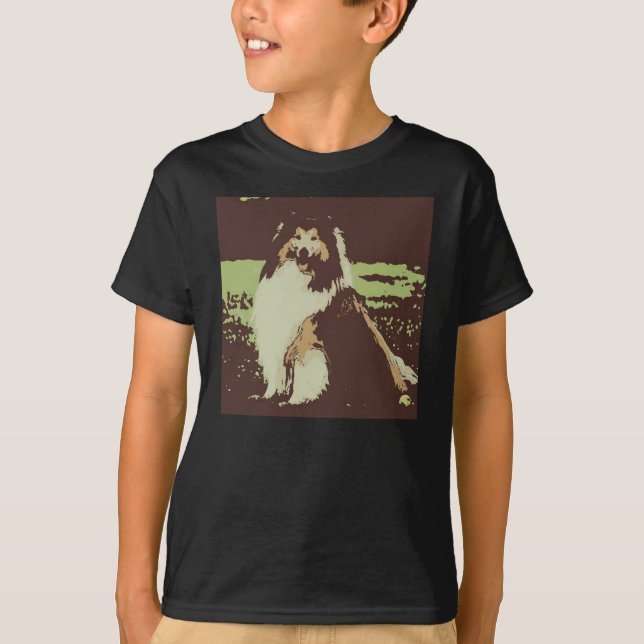 T-shirt Collie Dog Pop Art (Devant)