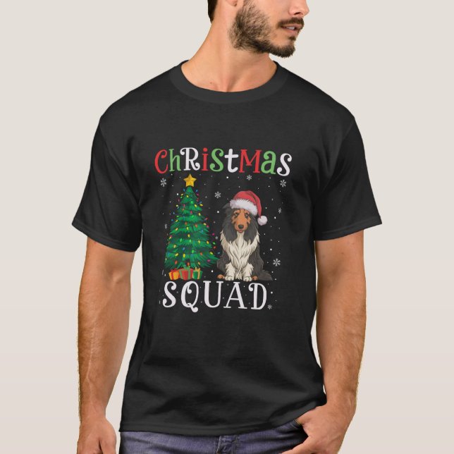 T-shirt Collie Dog Squad Garçons Filles Enfants Xmas Tree (Devant)