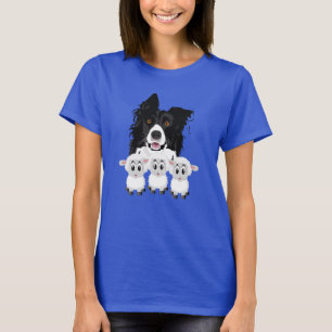 T-shirt Collie et moutons à bordure mignonne