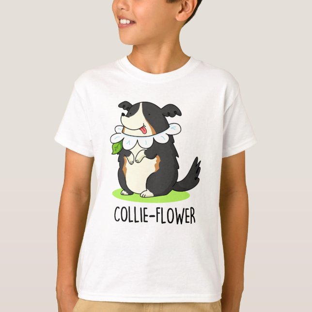 T-shirt Collie-flower Funny Bordure Collie Chien Pun (Devant)
