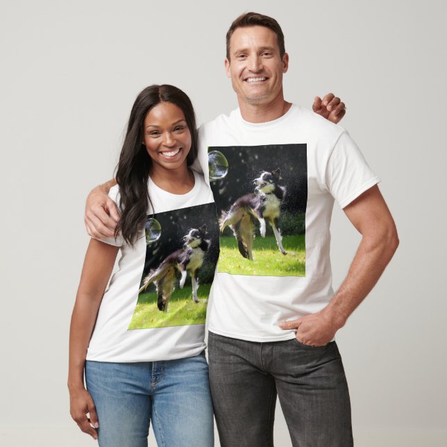 T-shirt collie frontière avec bulles de savon (Unisexe)
