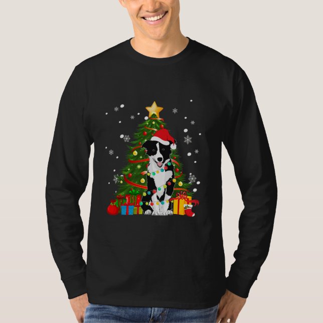 T-shirt Collie frontière Père Noël Christmas Tree Light Py (Devant)