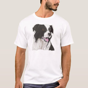 T-shirt Collie noire et blanche avec les yeux Brown