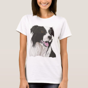 T-shirt Collie noire et blanche avec les yeux Brown