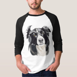 T-shirt Collie noire et blanche avec les yeux Brown