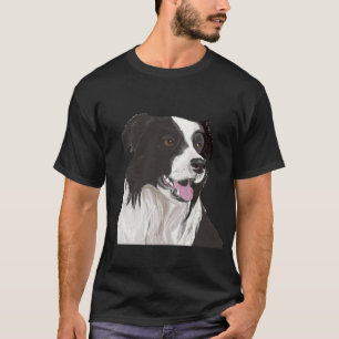 T-shirt Collie noire et blanche avec les yeux Brown