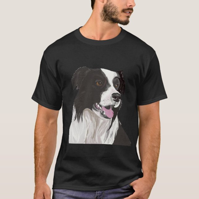 T-shirt Collie noire et blanche avec les yeux Brown (Devant)