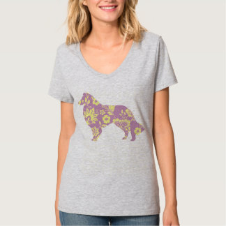 T-shirt Collie rose Fleur sur gris