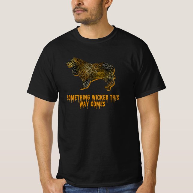T-shirt Collie Rough Chien Silhouette Fun Orange Halloween (Devant)