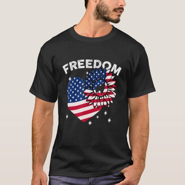 T-shirt Collie Sunflower Heart American Flag Freedom (Devant)