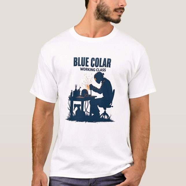 T-shirt Collier bleu Classe de travail Soudage Fierté Tee (Devant)