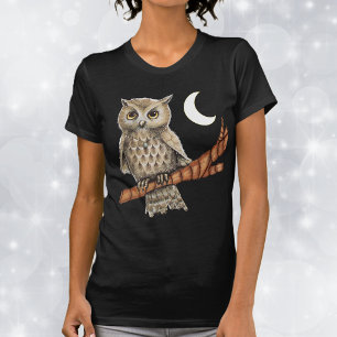 T-shirt Collier de hibou Brown vintage Crescent Lune Étoil