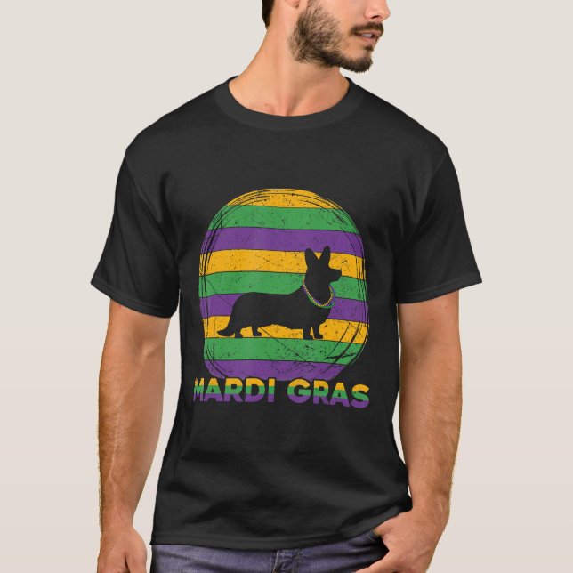 T-shirt Collier de Mardi Gras pour Corgi Chien (Devant)