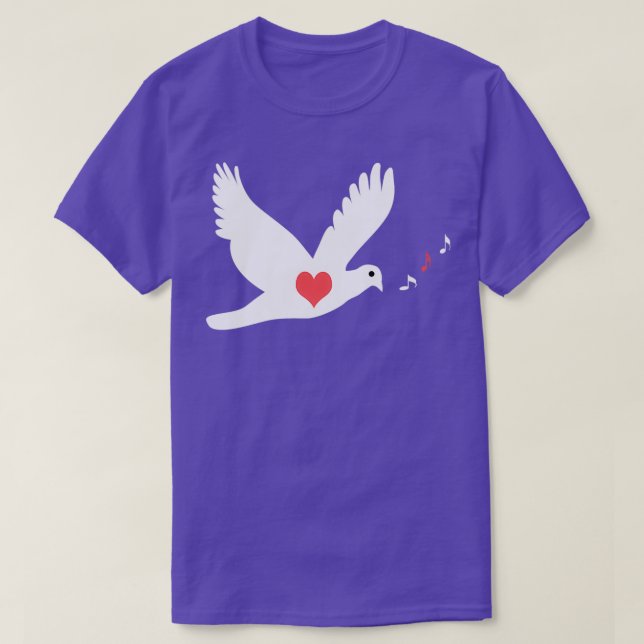 T-shirt colombe avec un coeur rouge chantant 2 (Design devant)