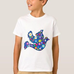 T-shirt Colombe bleue de paix faite de fleurs décoratives