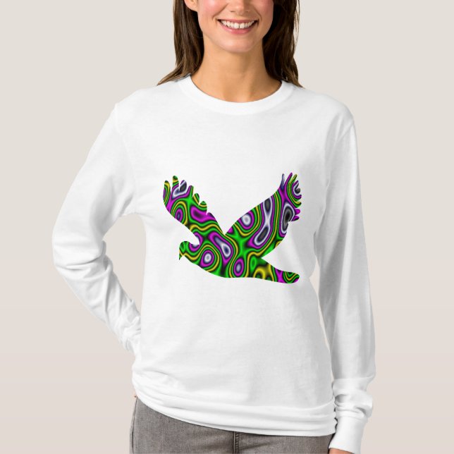 T-shirt Colombe de magenta de vert jaune de labyrinthe de (Devant)