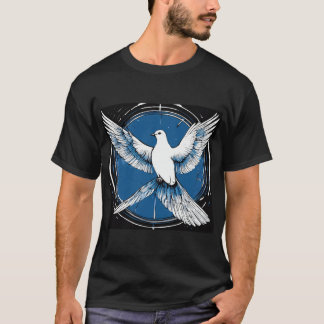 T-shirt colombe de paix, noir blanc bleu