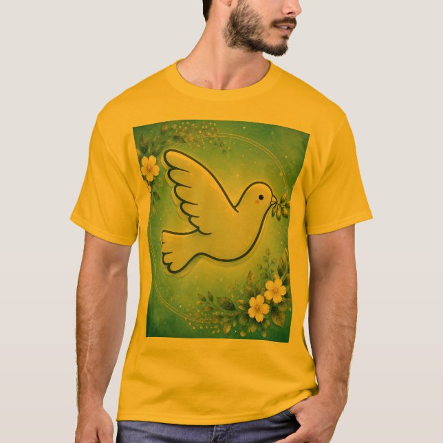 T-shirt Colombe paisible en fleurs.  (Devant)