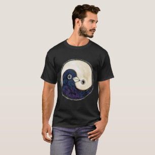 T-shirt Colombes de paix noires de conception de Yin Yang