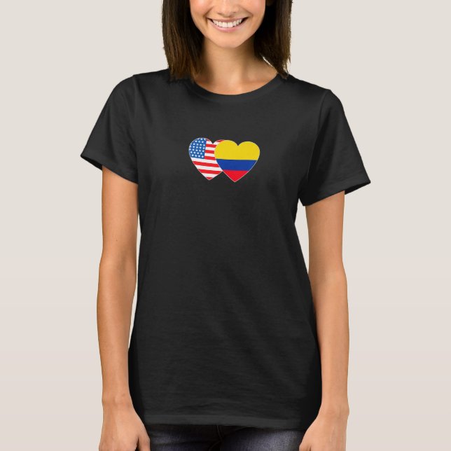T-shirt Colombia and USA Flag Twin Heart for Colombian Ame (Devant)