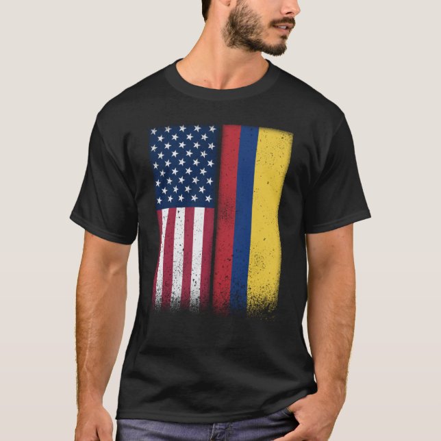 T-shirt Colombia Colombian American Flags Proud USA Colomb (Devant)