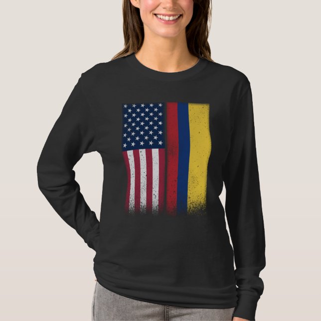 T-shirt Colombia Colombian American Flags Proud USA Colomb (Devant)