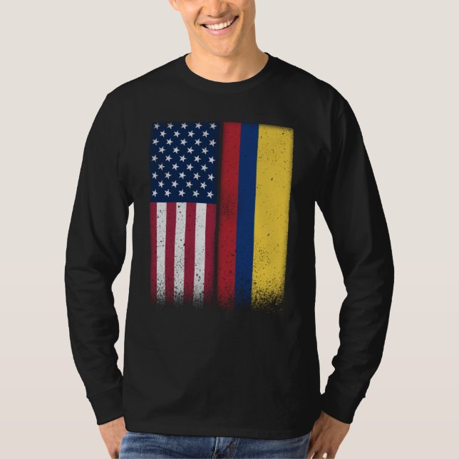 T-shirt Colombia Colombian American Flags Proud USA Colomb (Devant)