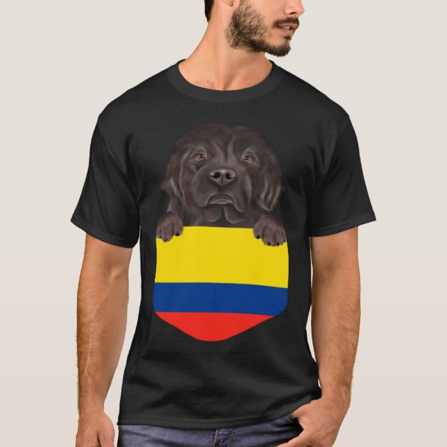 T-shirt Colombia Flag Newfoundland Dog In Pocket (Devant)