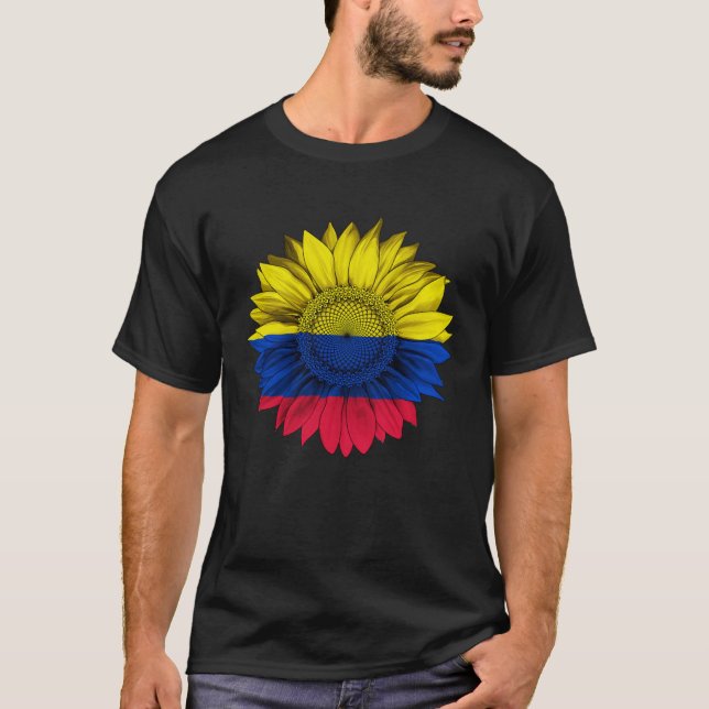 T-shirt Colombia Flag Sunflower Colombian Roots Proud Patr (Devant)