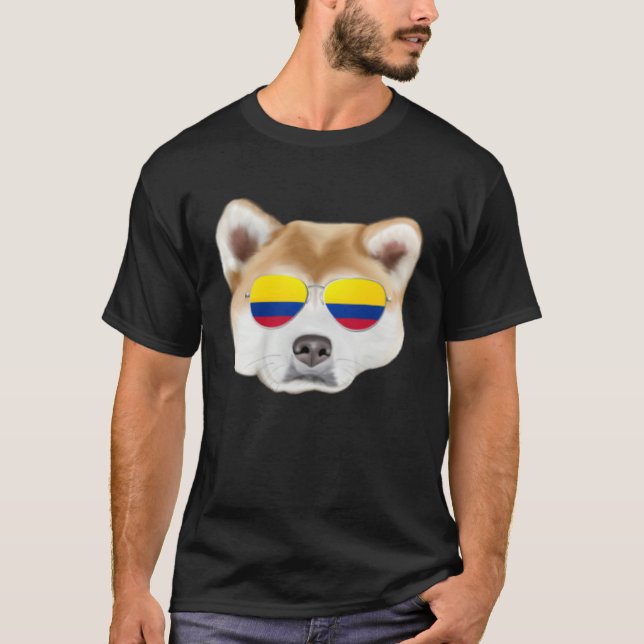 T-shirt Colombian Flag Akita Dog Colombia Pocket (Devant)