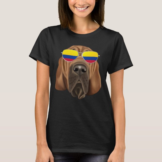 T-shirt Colombian Flag Bloodhound Dog Colombia Pocket (Devant)