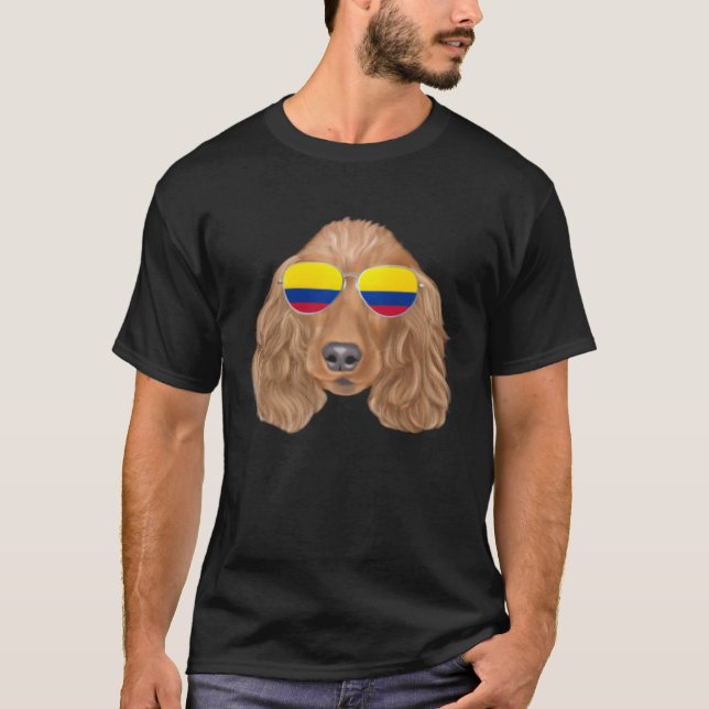 T-shirt Colombian Flag Cocker Spaniel Dog Colombia Pocket (Devant)