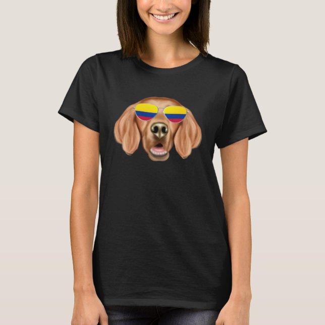 T-shirt Colombian Flag Irish Setter Dog Colombia Pocket (Devant)