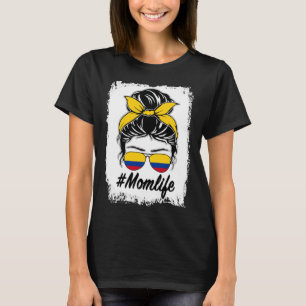 T-shirt Colombie Drapeau Colombien Maman Messy Bun Maman V