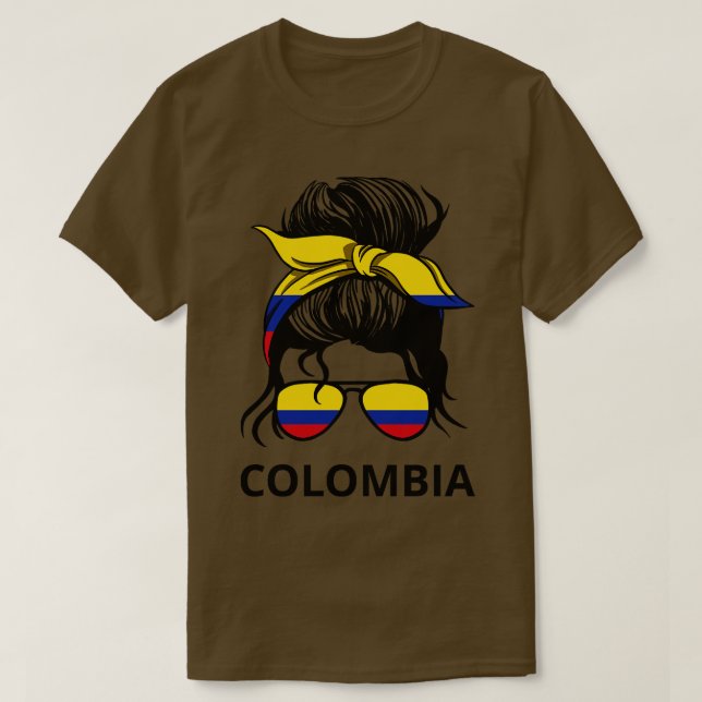 T-shirt Colombie Drapeau Colombienne Femme Avec Messy Bun  (Design devant)