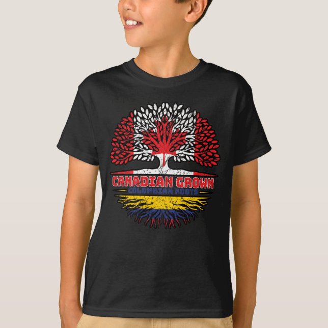 T-shirt Colombie Drapeau des racines d'arbre du Canada col (Devant)