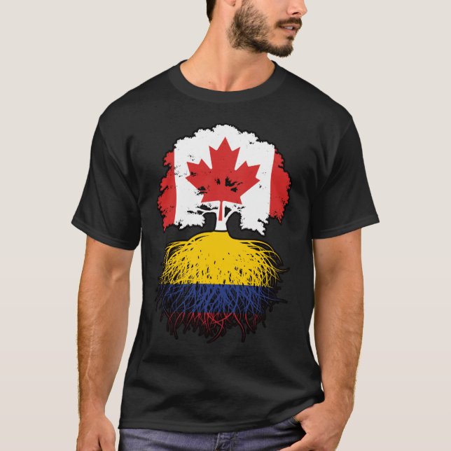 T-shirt Colombie Drapeau des racines d'arbre du Canada col (Devant)
