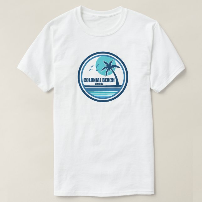 T-shirt Colonial Beach Virginia Palm Tree Birds (Design devant)