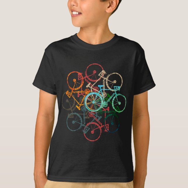 T-shirt Color Bicycles Cycling Biking Black  (Devant)