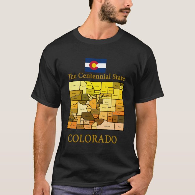 T-shirt Colorado Colorado Comté Carte Drapeau Nom (Devant)